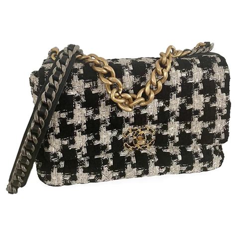 Chanel 19 Sac Tweed Pied de Poule Large Noir Blanc.